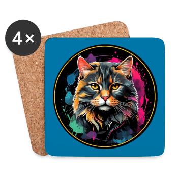 Cute cat portrait in watercolor technique in circle - Coasters (set of 4) - white - Front