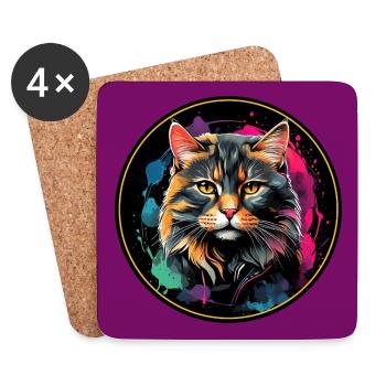 Süßes Katzenportrait in Aquarelltechnik im Kreis - Untersetzer (4er-Set) - Weiß - Vorne