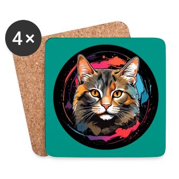Süßes Katzenportrait in Aquarelltechnik im Kreis - Untersetzer (4er-Set) - Weiß - Vorne