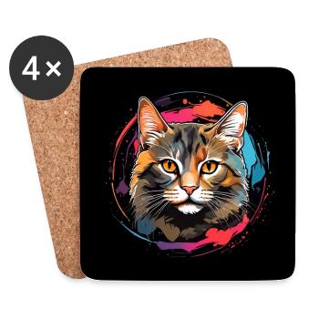 Süßes Katzenportrait in Aquarelltechnik im Kreis - Untersetzer (4er-Set) - Weiß - Vorne