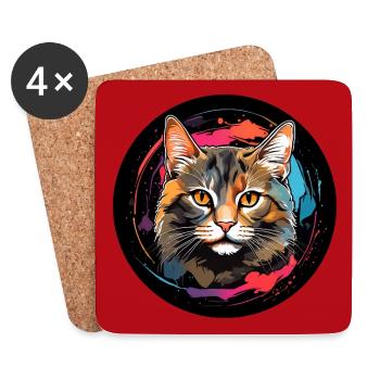 Süßes Katzenportrait in Aquarelltechnik im Kreis - Untersetzer (4er-Set) - Weiß - Vorne