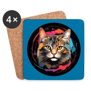 Cute cat portrait in watercolor technique in circle - Coasters (set of 4) - white - Front