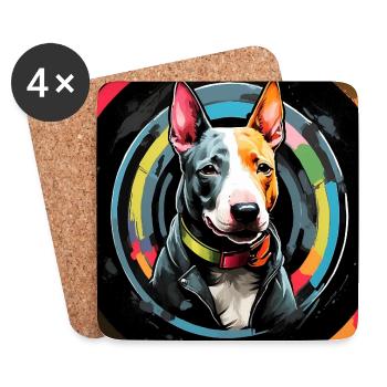 Minibullterrier in buntem Farbkreis in Aquarell - Coasters (set of 4) - white - Front