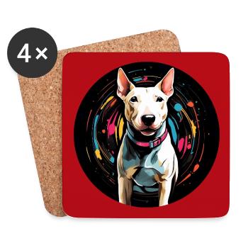 Minibullterrier in buntem Farbkreis in Aquarell - Untersetzer (4er-Set) - Weiß - Vorne
