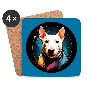 Minibullterrier in buntem Farbkreis in Aquarell - Untersetzer (4er-Set) - Weiß - Vorne