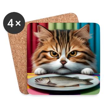 Cat with fish - Coasters (set of 4) - white - Front