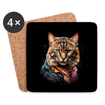 Bengalkatze Portrait in Aquarelltechnik - Untersetzer (4er-Set) - Weiß - Vorne