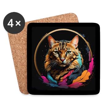 Bengalkatze Portrait in Aquarelltechnik - Untersetzer (4er-Set) - Weiß - Vorne