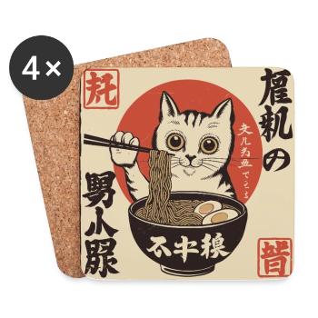 Katze und Ramen (Japan-Style) - Untersetzer (4er-Set) - Weiß - Vorne