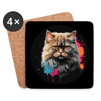 Mignon chat persan chat portrait à l’aquarelle - Dessous de verre (lot de 4) - blanc - Devant