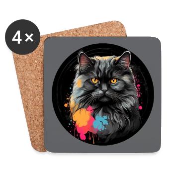 Mignon chat persan chat portrait à l’aquarelle - Dessous de verre (lot de 4) - blanc - Devant