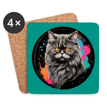 Mignon chat persan chat portrait à l’aquarelle - Dessous de verre (lot de 4) - blanc - Devant