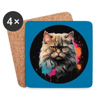 Mignon chat persan chat portrait à l’aquarelle - Dessous de verre (lot de 4) - blanc - Devant
