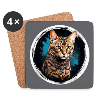 Bengalkatze Portrait in Aquarelltechnik - Untersetzer (4er-Set) - Weiß - Vorne