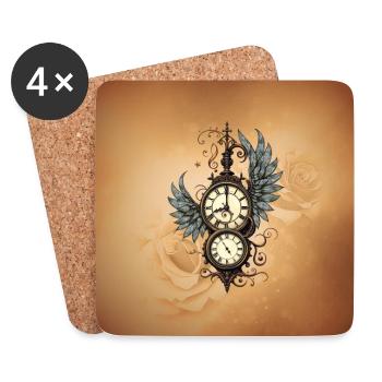 Fleurs et mécanique : la magie de l’horloge steampunk. - Dessous de verre (lot de 4) - blanc - Devant
