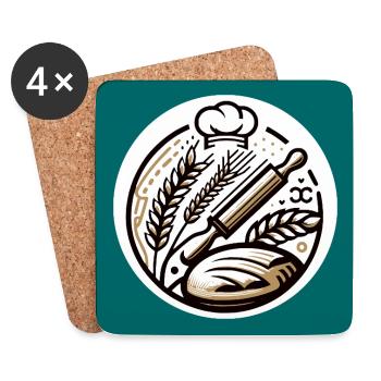 Brot backen Bäckermütze und Brotlaib Getreide - Untersetzer (4er-Set) - Weiß - Vorne