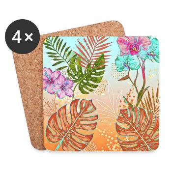 Monstera Motif Fleurs Et Feuilles Tropicales - Dessous de verre (lot de 4) - blanc - Devant