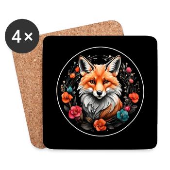 Colorful cute fox portrait with flowers - Coasters (set of 4) - white - Front