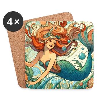 Mermaid Mermaid Red Hair Art Nouveau Gift - Coasters (set of 4) - white - Front