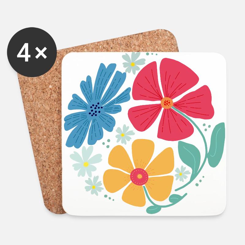 Sommerblumen in Kreisform - Untersetzer (4er-Set) - Weiß