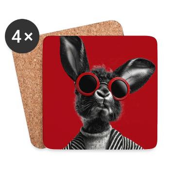 Hase mit Sonnenbrille vor rotem Hintergrund - Untersetzer (4er-Set) - Weiß - Vorne