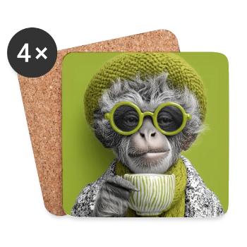 Stylisher Affe mit Sonennbrille und Kaffeetasse - Untersetzer (4er-Set) - Weiß - Vorne