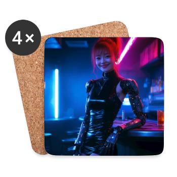 N-dless Nights : Fille cyberpunk dans un bar - Dessous de verre (lot de 4) - blanc - Devant