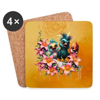 La magie des oiseaux dans une mer de fleurs, les meilleurs amis - Dessous de verre (lot de 4) - blanc - Devant