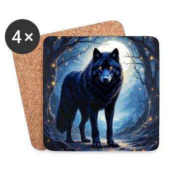 Power Animal Black Wolf - Coasters (set of 4) - white - Front