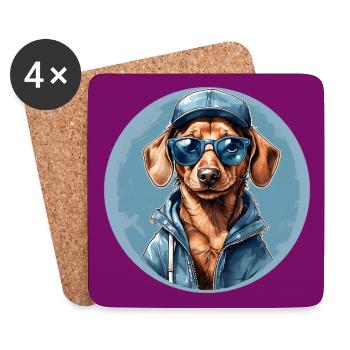 Dackel Dachshund mit Sonnenbrille und Hoodie - Untersetzer (4er-Set) - Weiß - Vorne