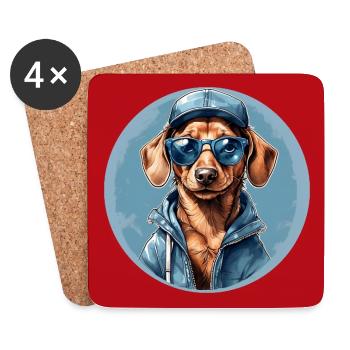 Dackel Dachshund mit Sonnenbrille und Hoodie - Untersetzer (4er-Set) - Weiß - Vorne