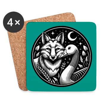 Fuchs und Gans in Freundschaft - Untersetzer (4er-Set) - Weiß - Vorne