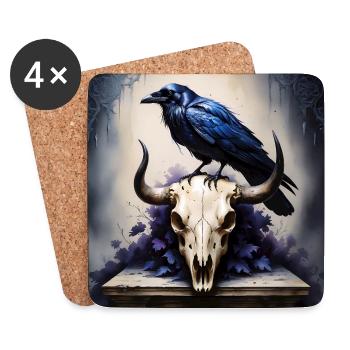 Œuvre d’art mystique corbeau et crâne de taureau - Dessous de verre (lot de 4) - blanc - Devant