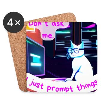 Frag mich nicht, ich fordere nur Dinge auf – Grumpy AI Cat - Untersetzer (4er-Set) - Weiß - Vorne