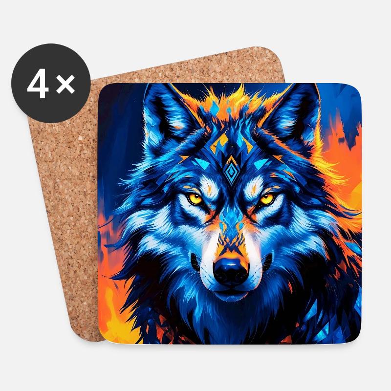 Lebendige geometrische Wolf Illustration - Untersetzer (4er-Set) - Weiß