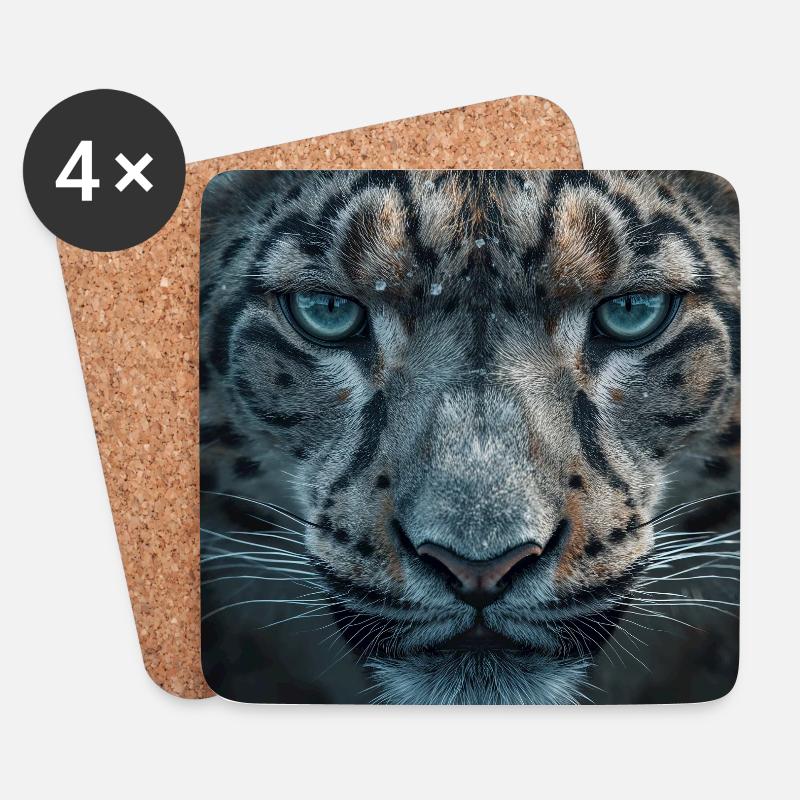 Frostiges Leopardenportrait - Untersetzer (4er-Set) - Weiß
