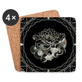 Koi and Lotus Flower in Japanese Style - Coasters (set of 4) - white - Front