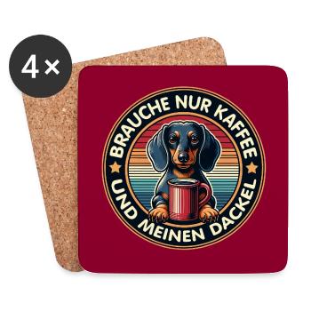 Teckel avec tasse à café - Dessous de verre (lot de 4) - blanc - Devant