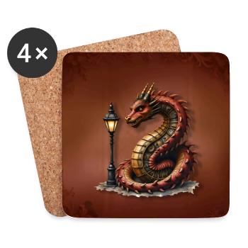 Steampunk dragon with lamppost - Coasters (set of 4) - white - Front