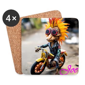 Poupée oiseau-humain avec plume de soleil et moto - Dessous de verre (lot de 4) - blanc - Devant