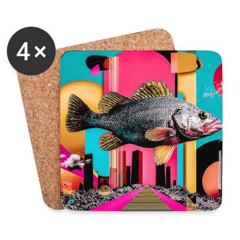 Schwimmender Fisch, Kreative Collage - Untersetzer (4er-Set) - Weiß - Vorne