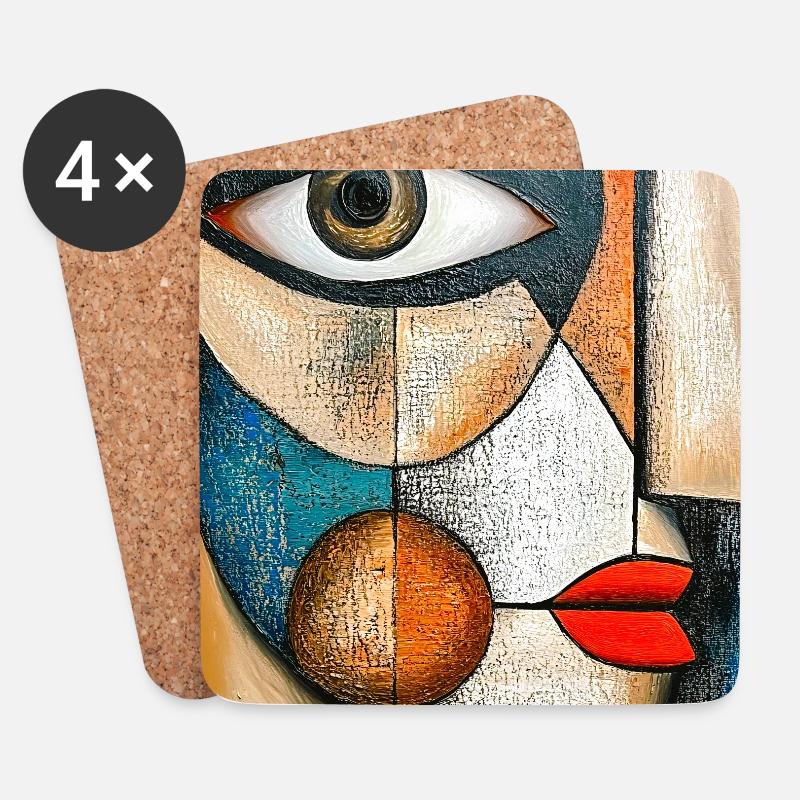 Ausdrucksstarkes geometrisches abstraktes Porträt - Untersetzer (4er-Set) - Weiß