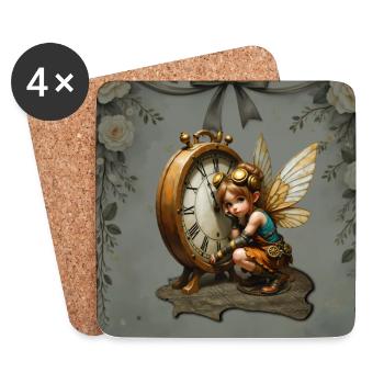 Horloge magique avec fée mécanique - Dessous de verre (lot de 4) - blanc - Devant
