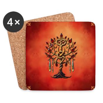 Arbre de vie avec serpent et pierres précieuses - Dessous de verre (lot de 4) - blanc - Devant