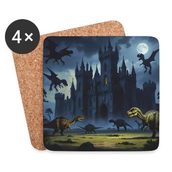 Dinosaurs against medieval castle near Vollm - Coasters (set of 4) - white - Front