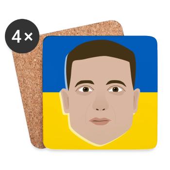 Volodymyr Zelensky sur le drapeau ukrainien - Dessous de verre (lot de 4) - blanc - Devant