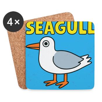 Playful Seagull Illustration for Kids - Coasters (set of 4) - white - Front