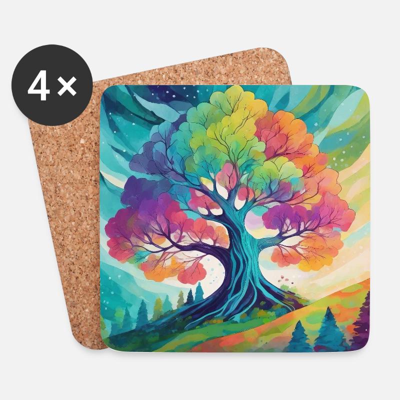 Regenbogenbaum der Kreativität  - Untersetzer (4er-Set) - Weiß