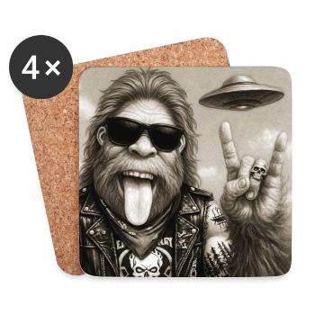 Rock, Rocker, Rock Musik, Rock Hand, Bigfoot UFO - Untersetzer (4er-Set) - Weiß - Vorne