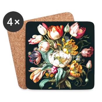 Blumenstrauß in Ölmalerei-Ästhetik alter Meister - Untersetzer (4er-Set) - Weiß - Vorne
